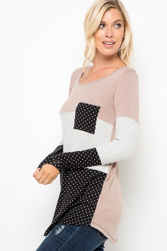 Long Sleeve Polka Dot/Stripe Tunic