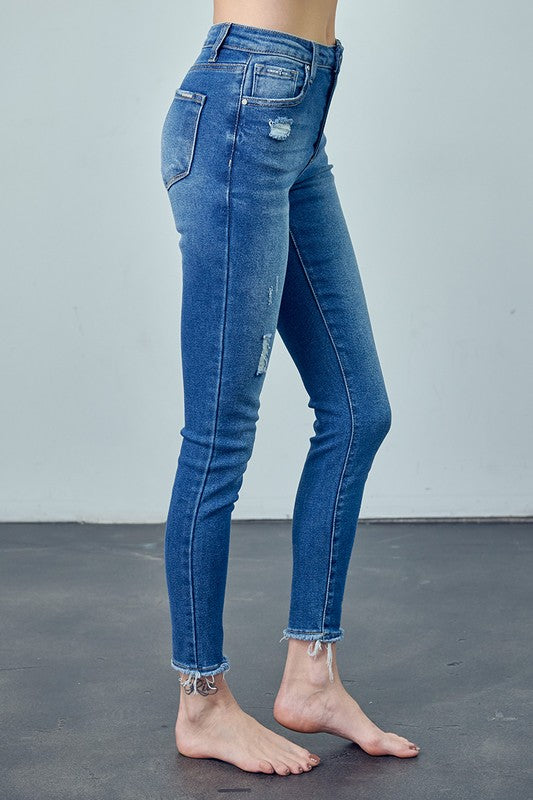 HIGH RISE MEDIUM WASH ANKLE SKINNY JEANS