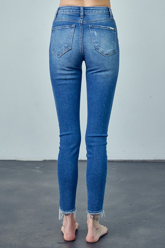 HIGH RISE MEDIUM WASH ANKLE SKINNY JEANS