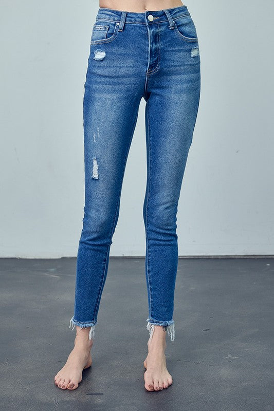 HIGH RISE MEDIUM WASH ANKLE SKINNY JEANS