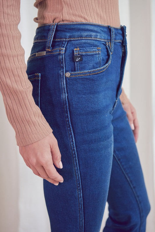 HIGH RISE FRAYED HEM FLARE DENIM