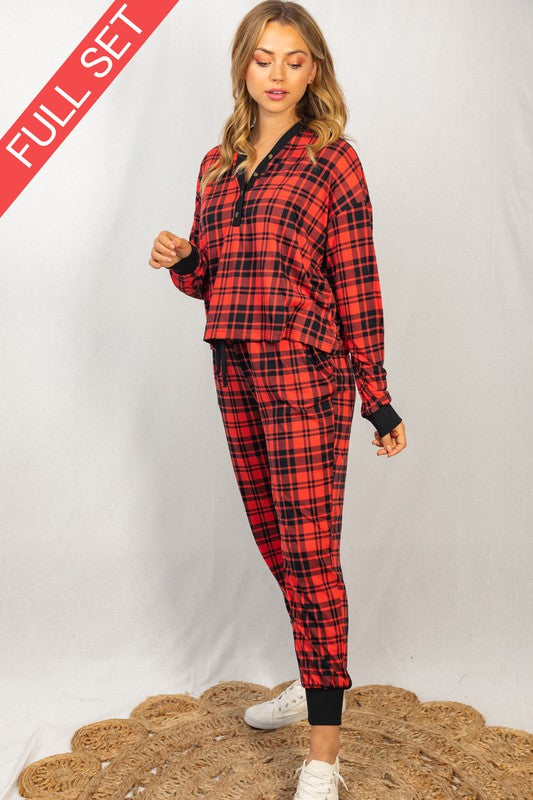 Long Sleeve Plaid Knit Set