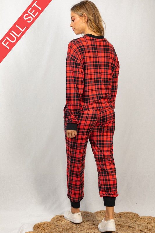 Long Sleeve Plaid Knit Set