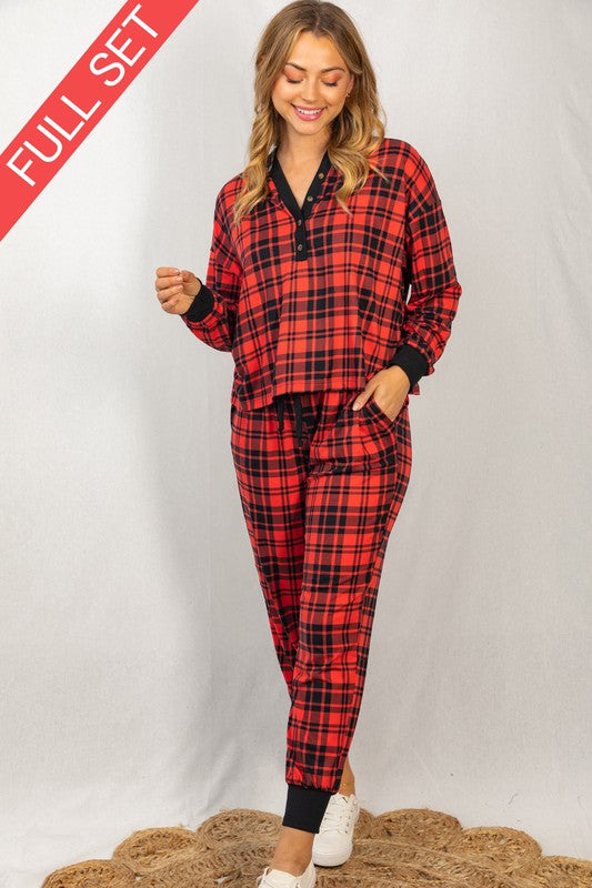 Long Sleeve Plaid Knit Set