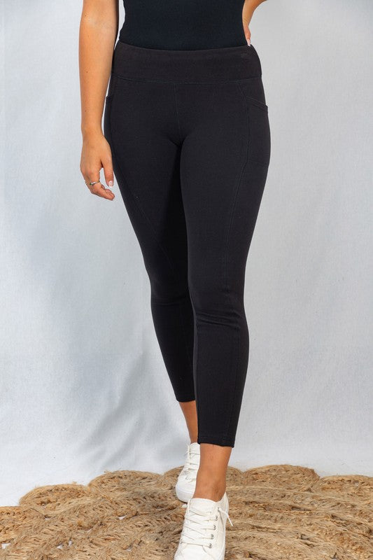 Solid Knit Leggings with Side Pockets