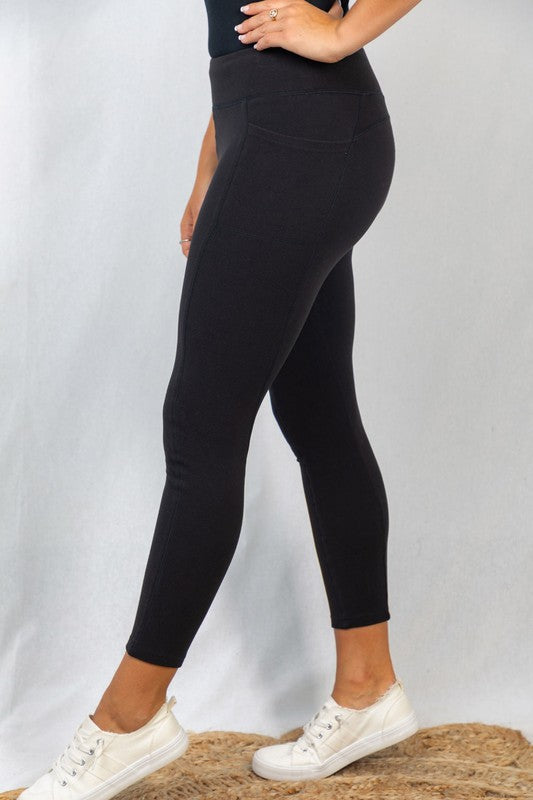 Solid Knit Leggings with Side Pockets