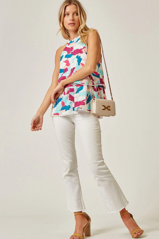 High Neck Print Top