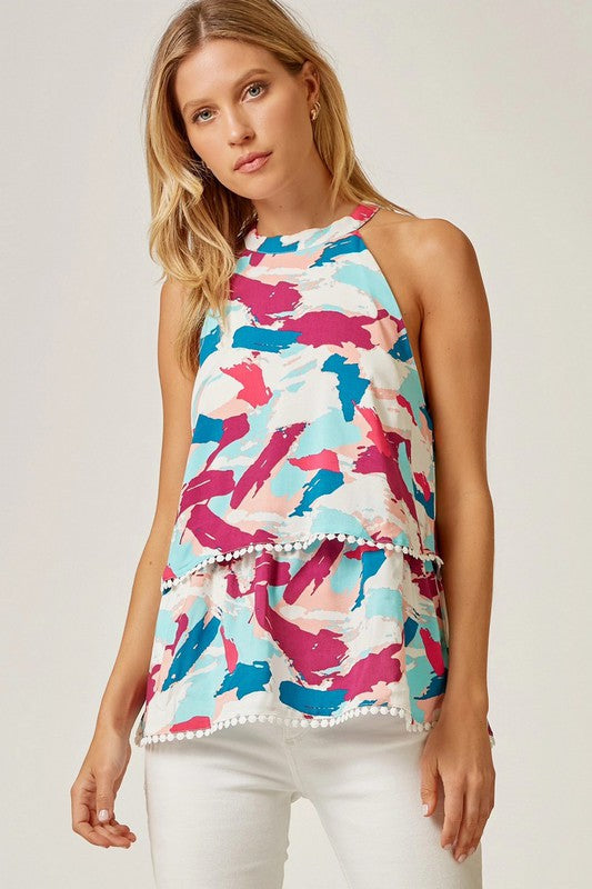 High Neck Print Top