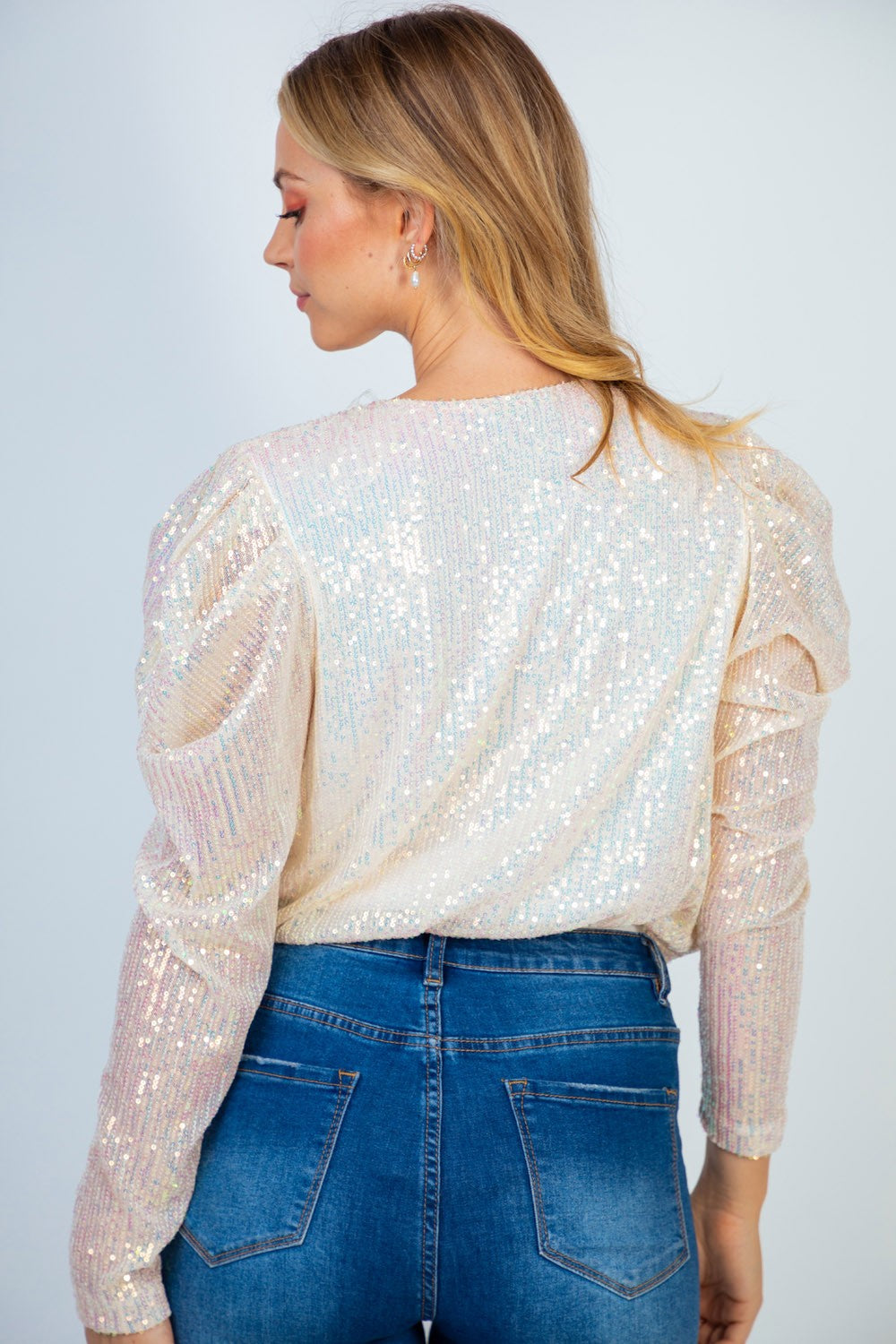 Long Sleeve Metalic Sequin Knit Bodysuit