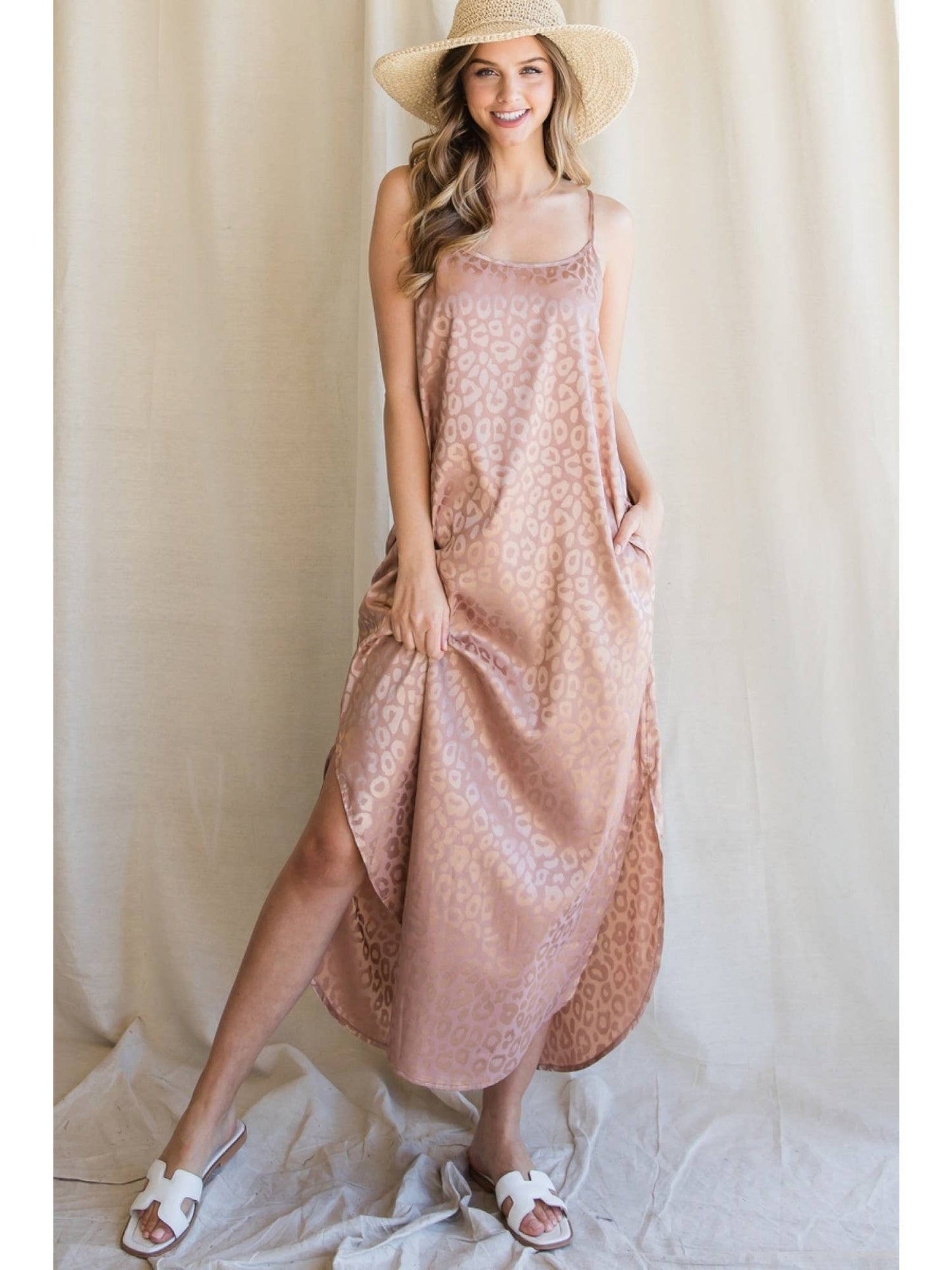 Satin Leopard Print Maxi Dress