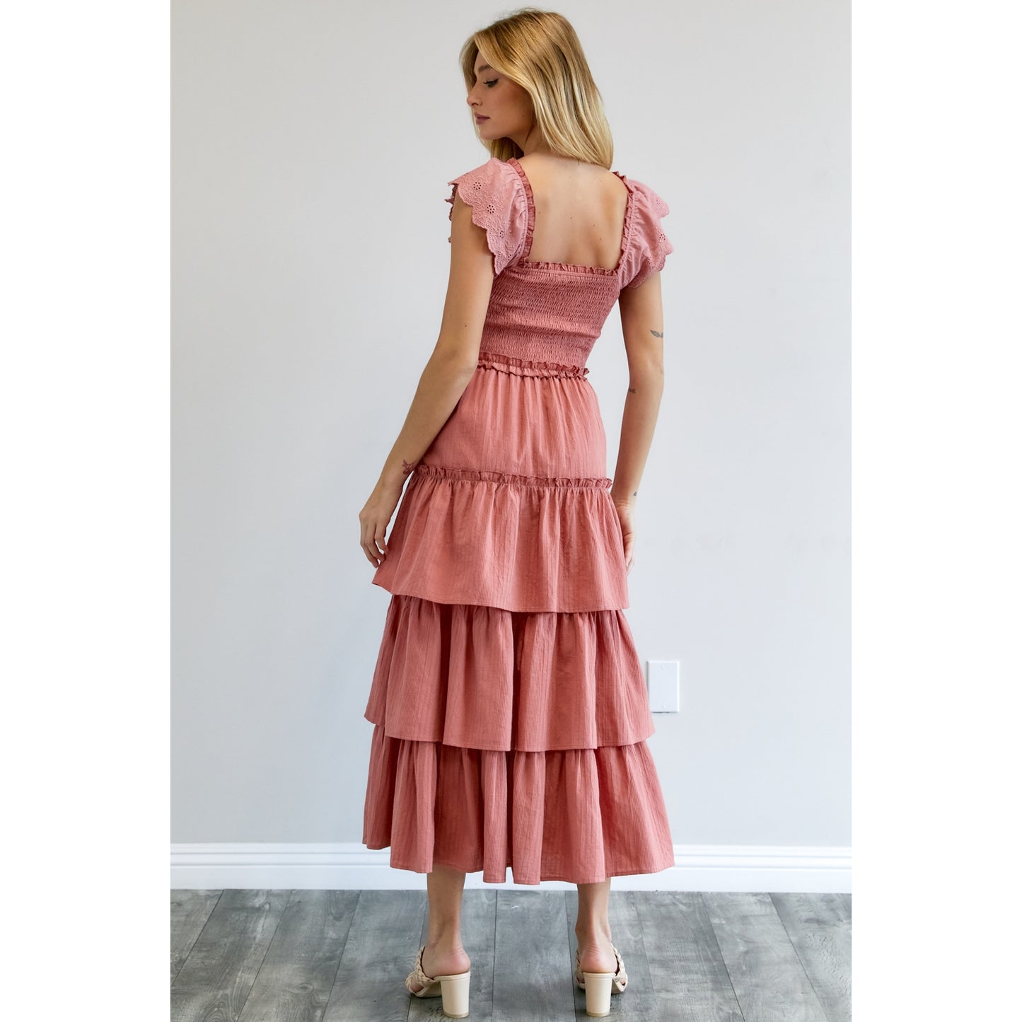 Solid Smocked Layered Maxi Dress