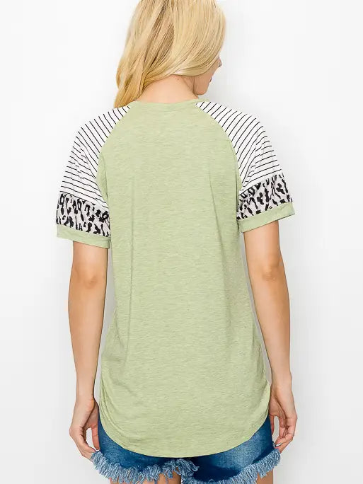 Leopard and Stripe Short Sleeve T-Shirt