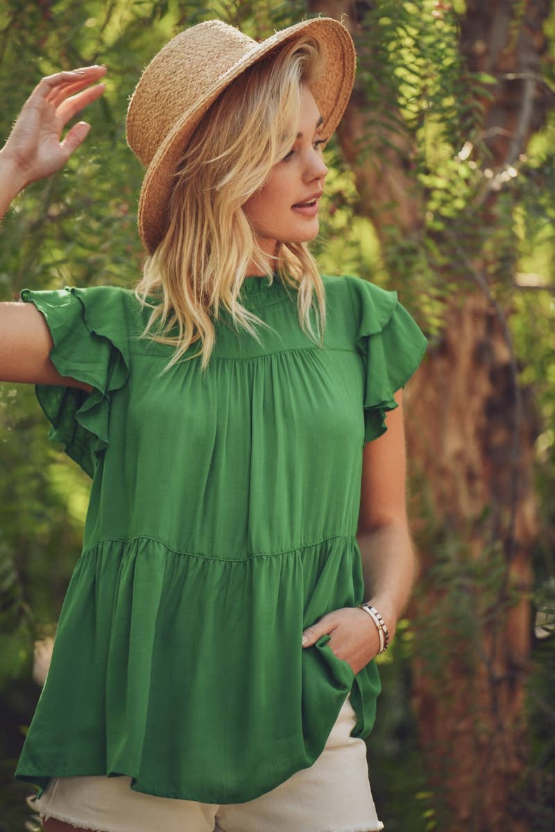Short Ruffled Sleeved Top