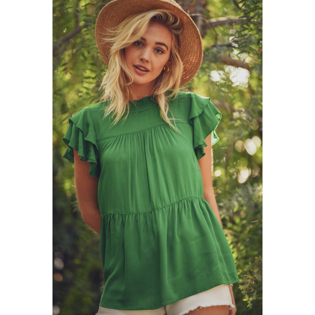 Short Ruffled Sleeved Top