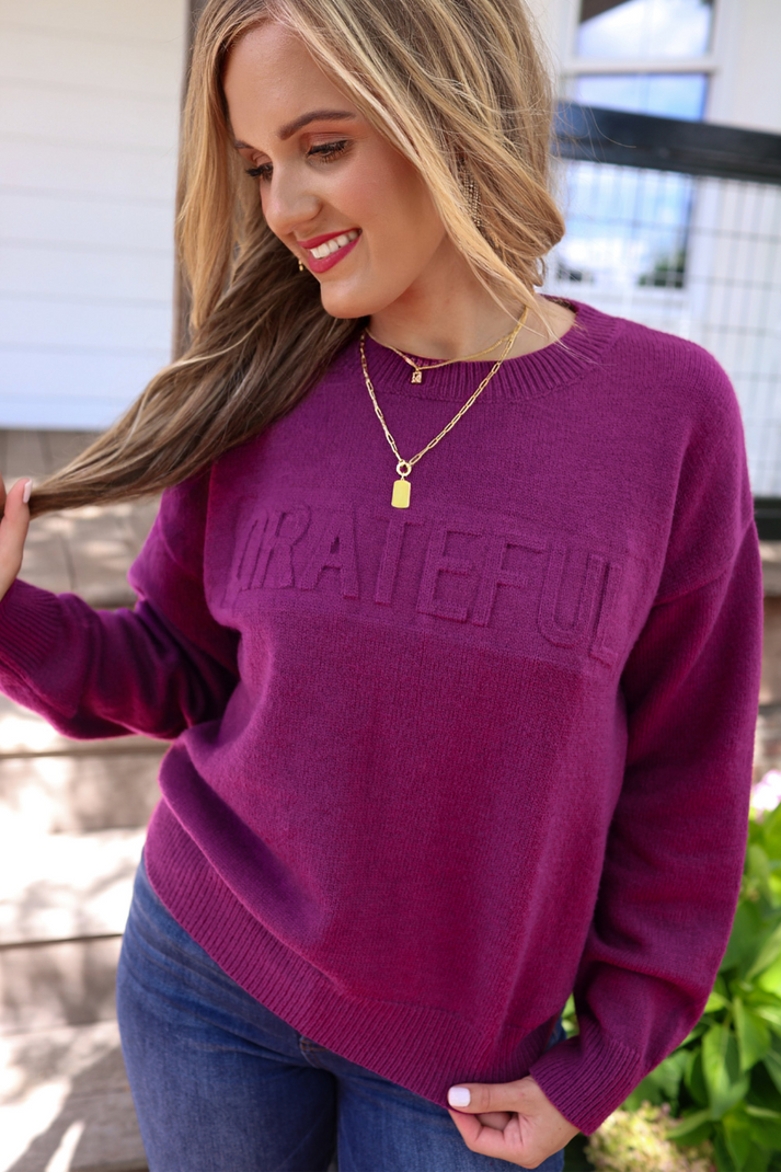 Grateful Embossed Sweater