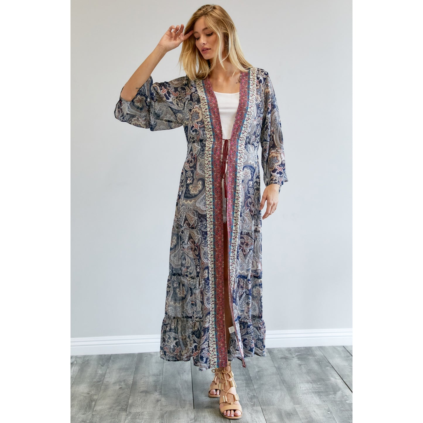 Printed Long Sleeve Loose Kimono