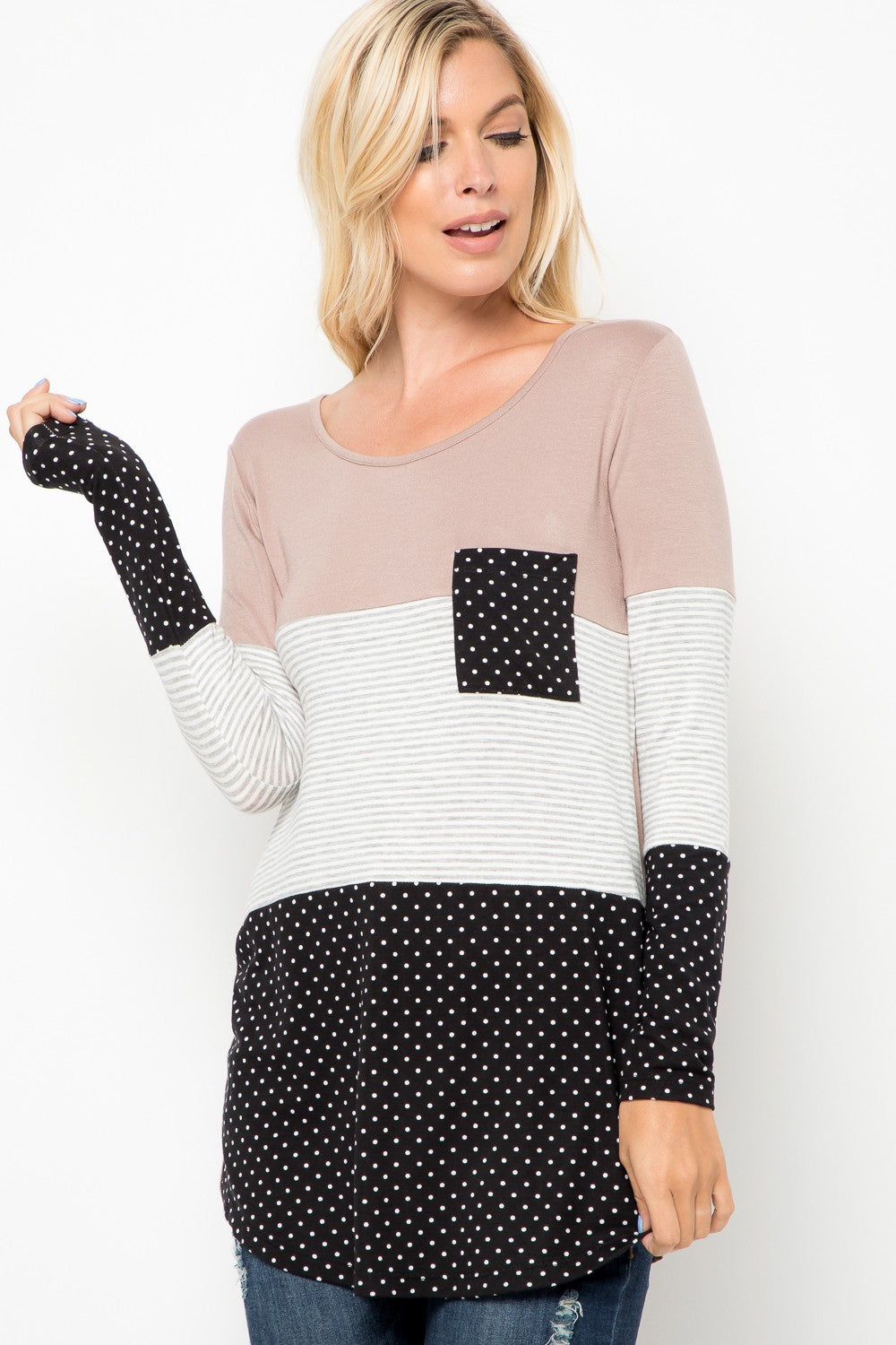 Long Sleeve Polka Dot/Stripe Tunic