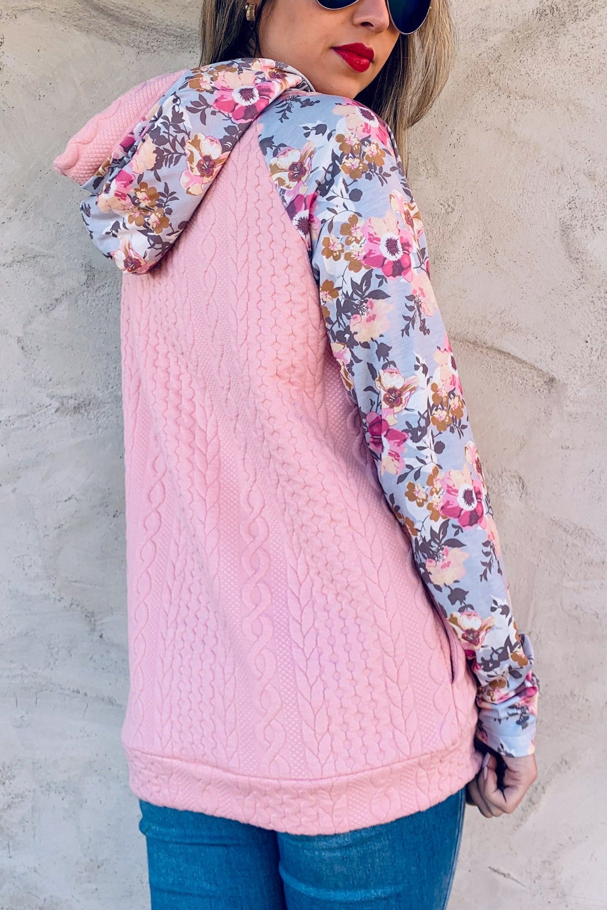 Floral Print with Quilted Knit Double Hoodie