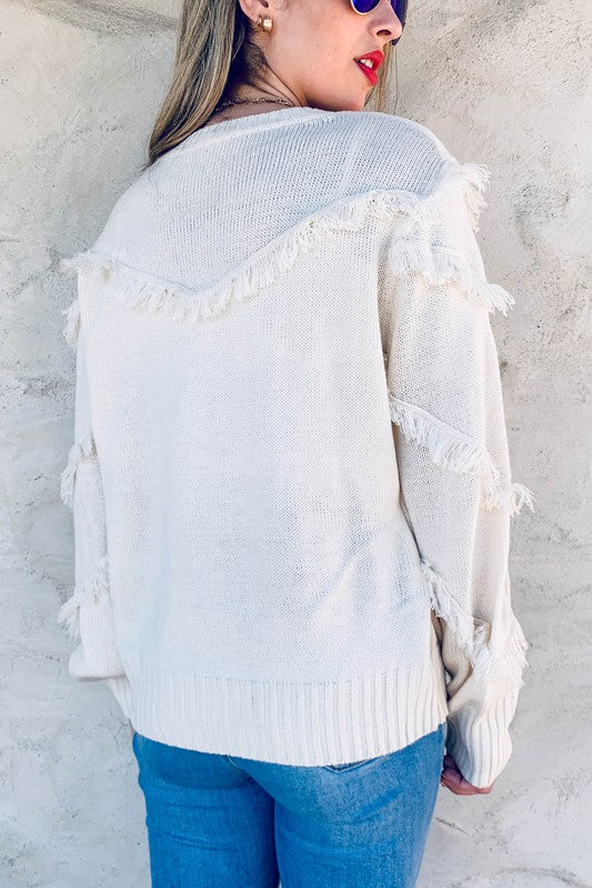 Fringe Sleeve Knit Sweater