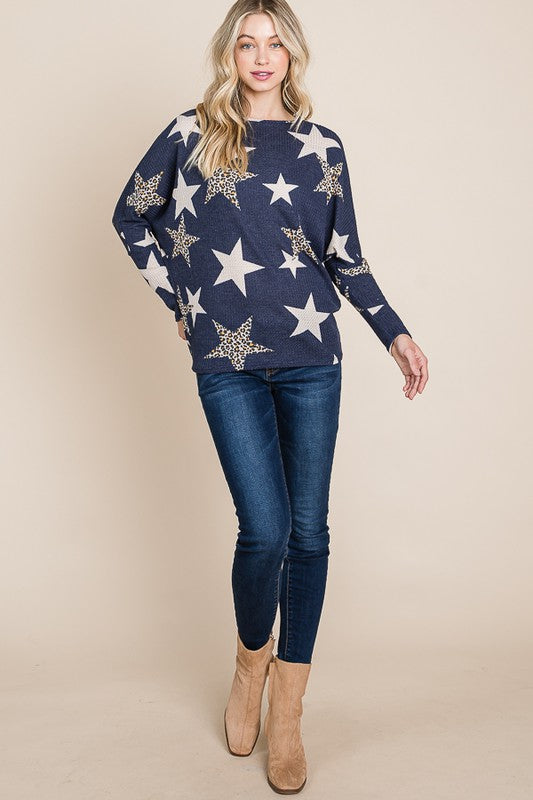 Star Print Waffle Knit Top