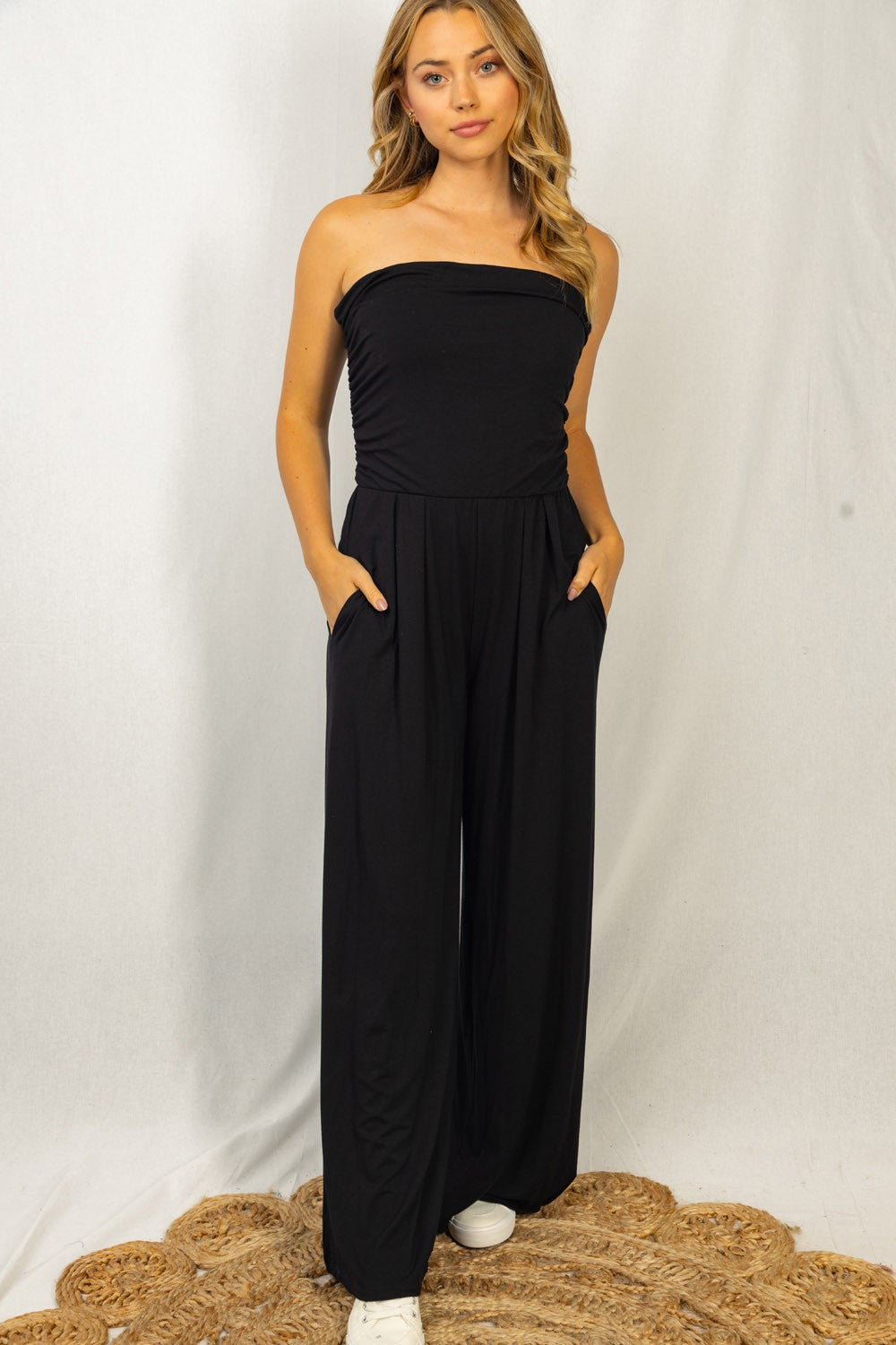 Sleeveless Solid Rayon Spandex Knit Jumpsuit