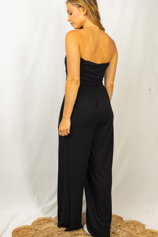 Sleeveless Solid Rayon Spandex Knit Jumpsuit