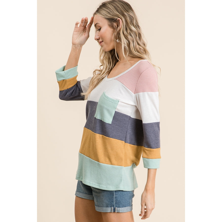 3/4 Sleeve Color Block Top