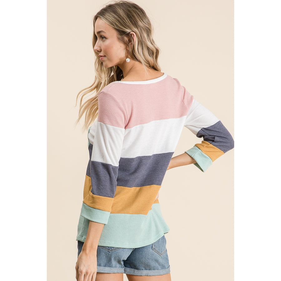 3/4 Sleeve Color Block Top