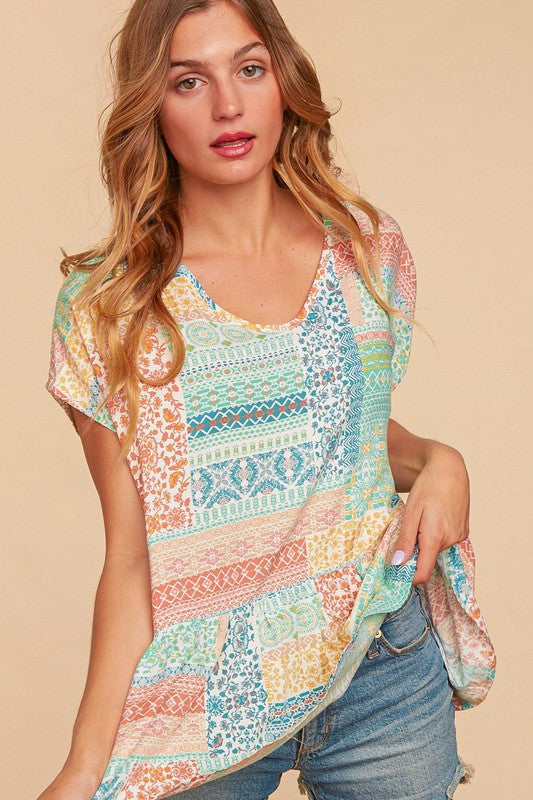 Bohemian Multi Color Rayon Challi Blouse Woven Top