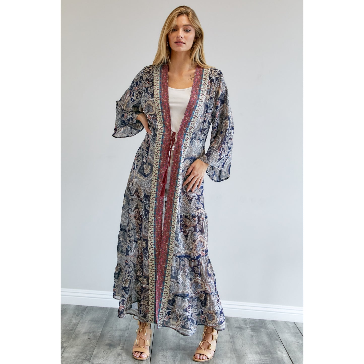 Printed Long Sleeve Loose Kimono