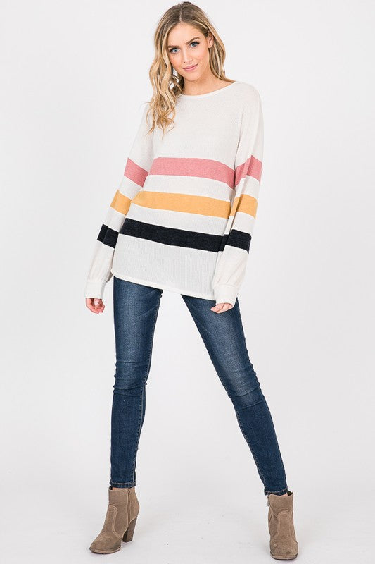 Long Sleeved Striped Knit Top