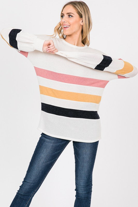 Long Sleeved Striped Knit Top