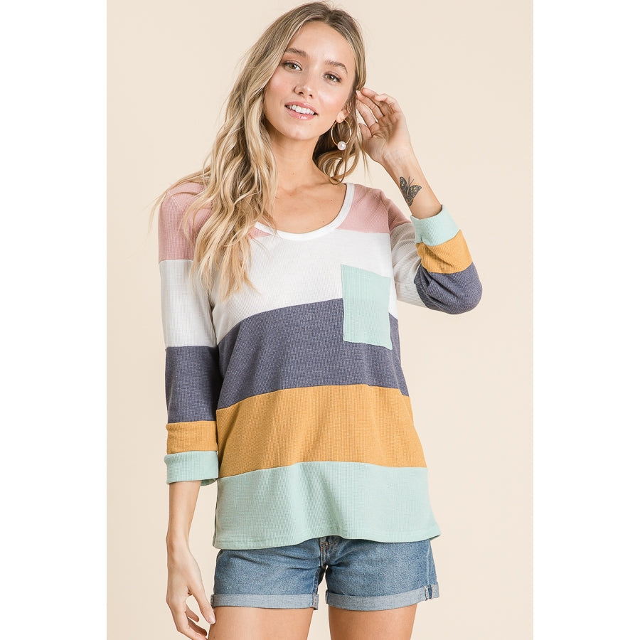 3/4 Sleeve Color Block Top