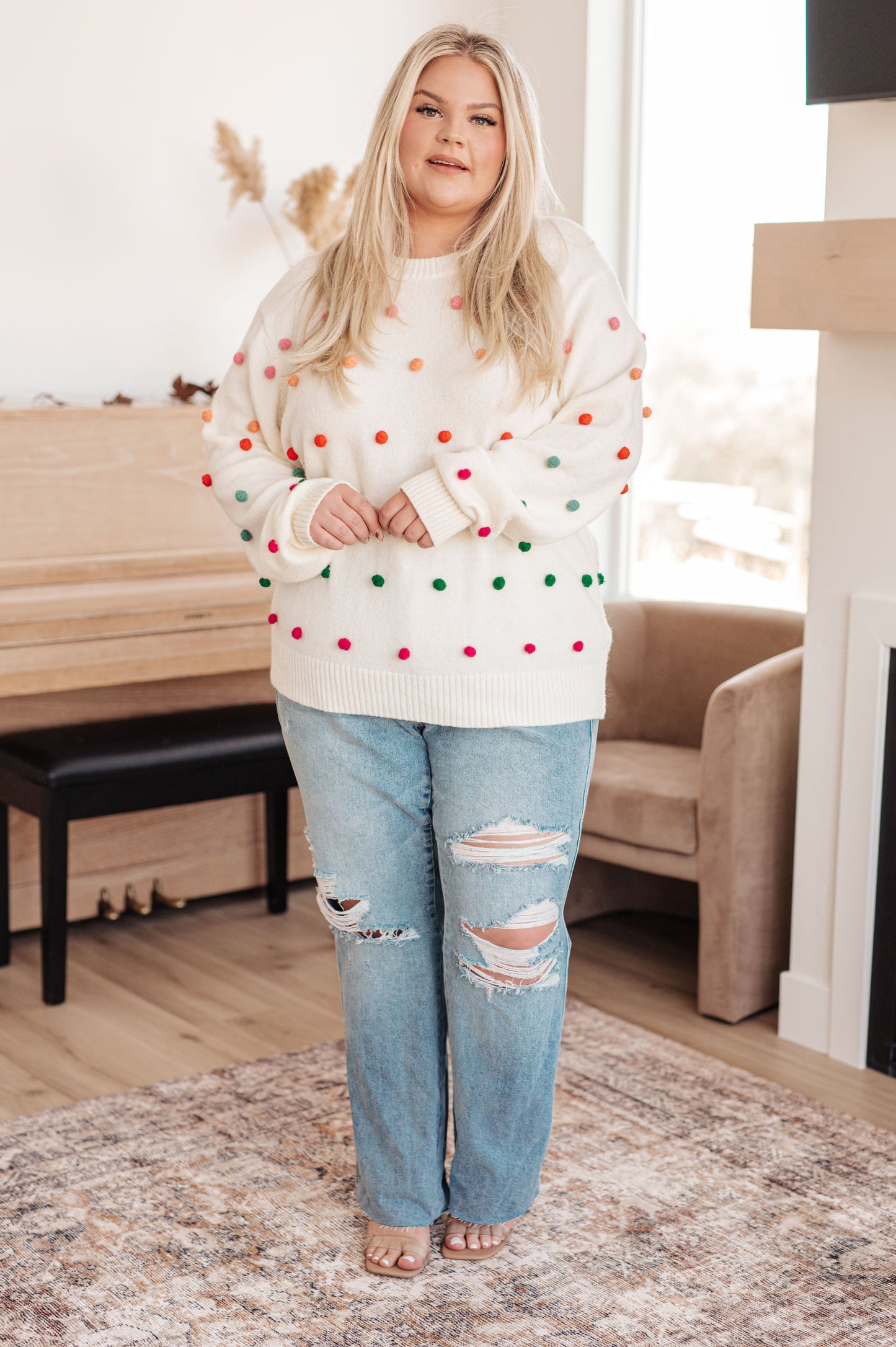 Candy Buttons Pom Detail Sweater