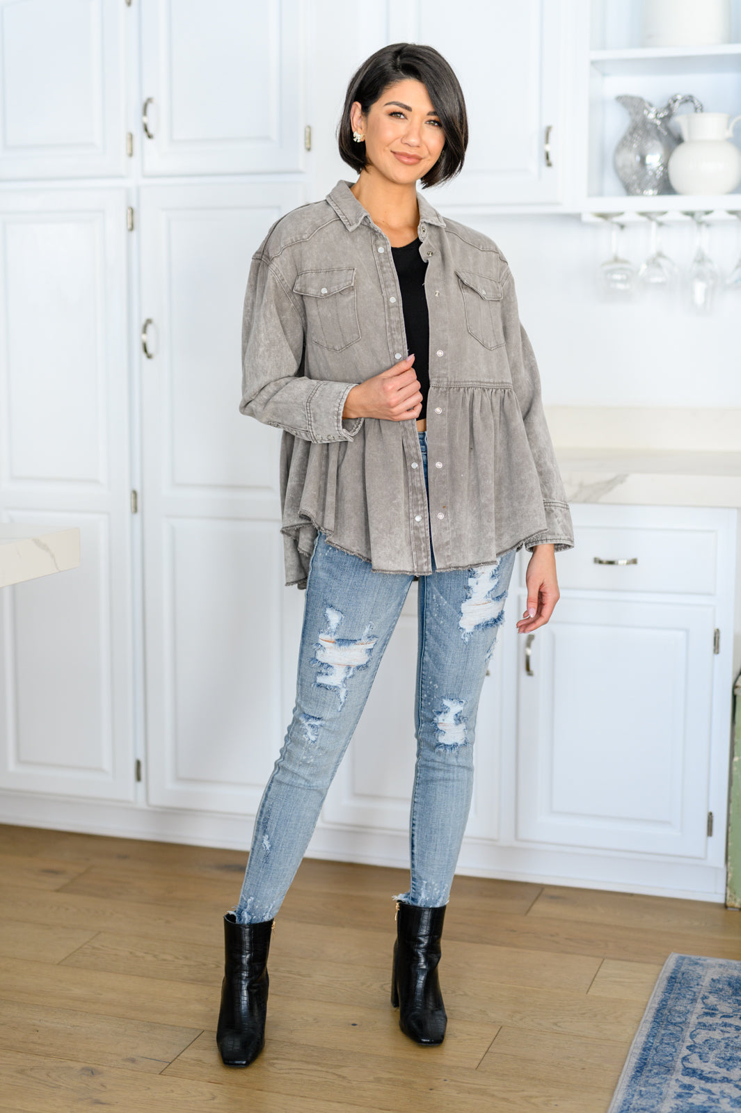 Earl Grey Button Up Long Sleeve Top