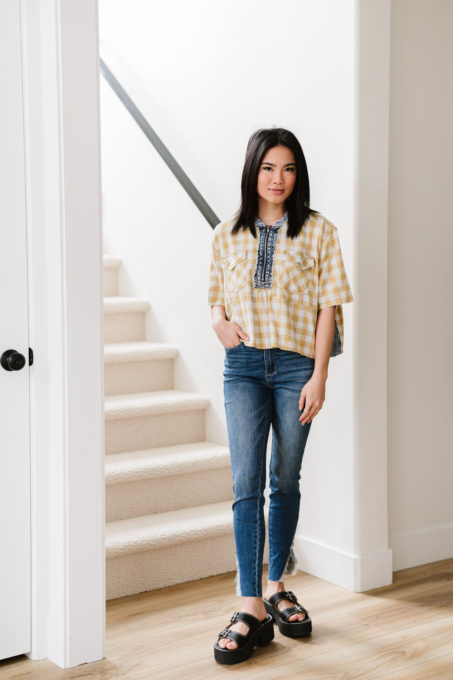 Everything Good Plaid Top - Mustard