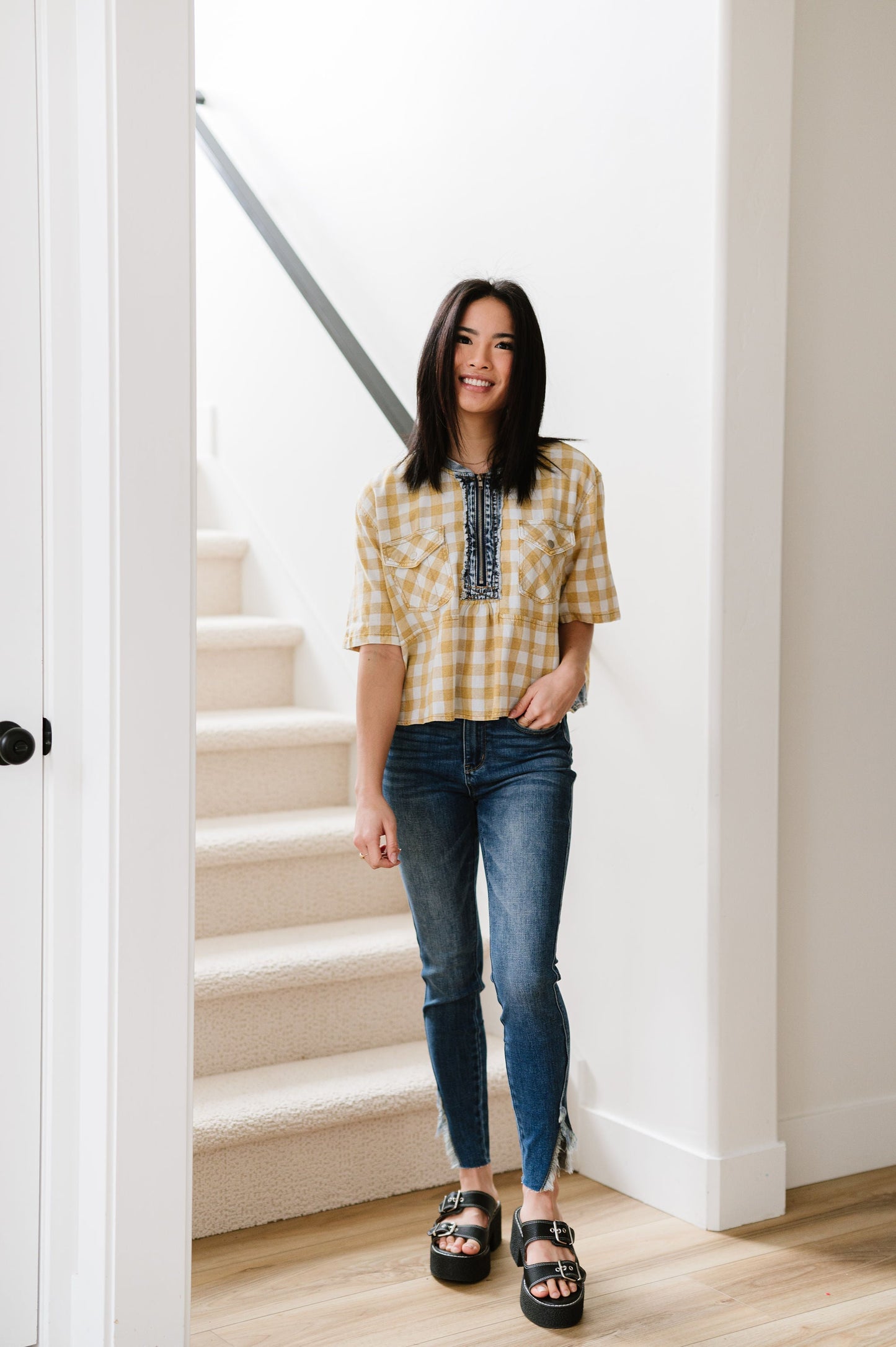 Everything Good Plaid Top - Mustard