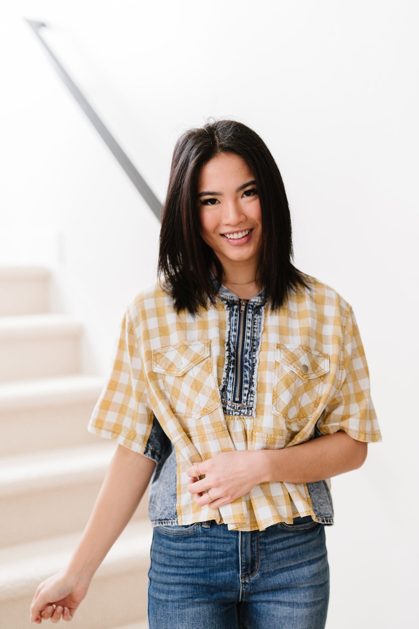 Everything Good Plaid Top - Mustard