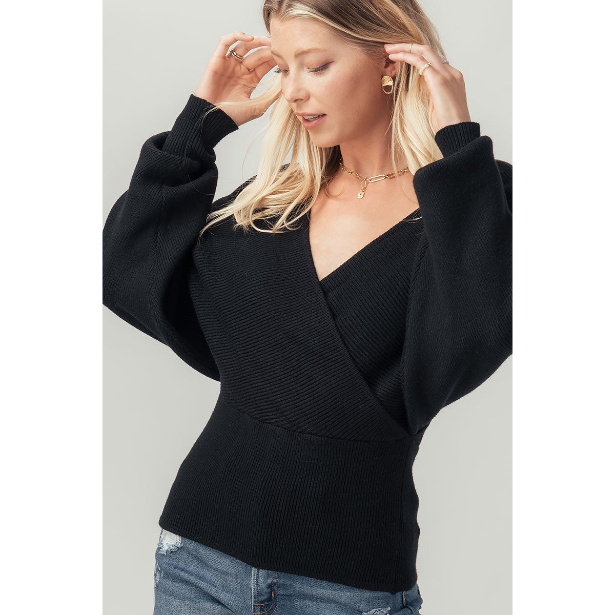 Rib Knit Cut Out Sweater