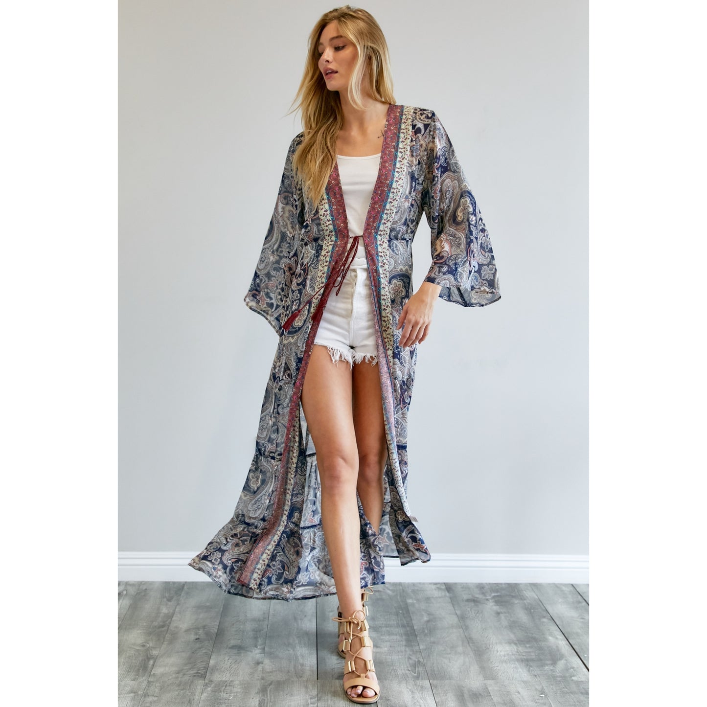 Printed Long Sleeve Loose Kimono