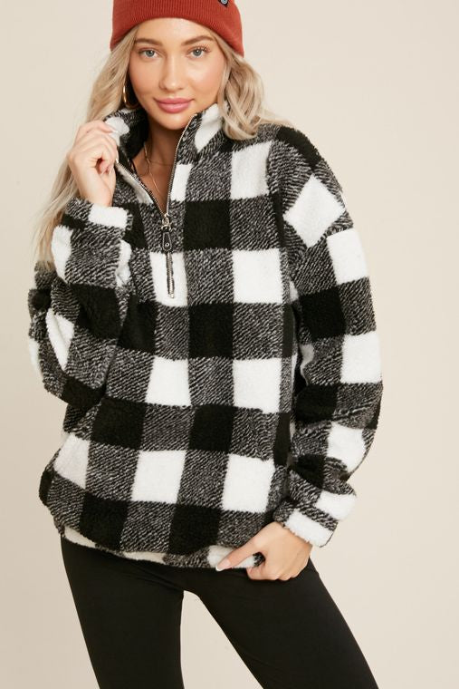 BUFFALO PLAID SHERPA PULLOVER