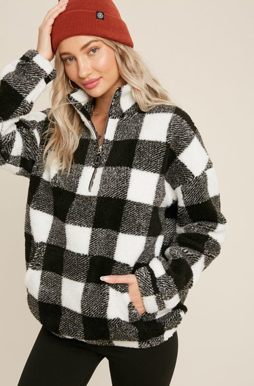 BUFFALO PLAID SHERPA PULLOVER