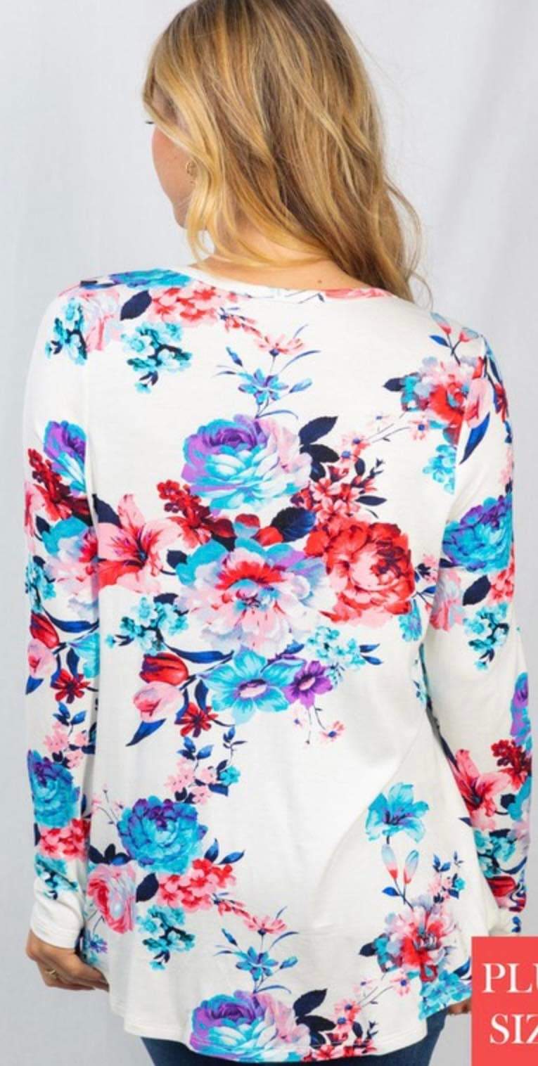 Long Sleeve Floral Print Knit Top